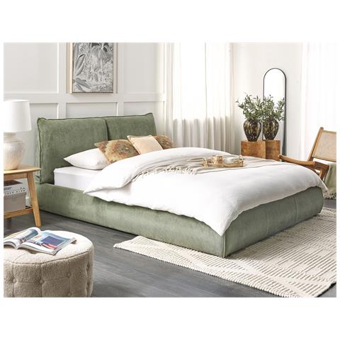 Letto Ad Acqua Velluto A Coste Vinay 160 X 200 Cm Verde Oliva - Foto 1