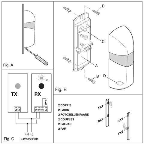 Coppia Fotocellule Pupilla Benincà Controllo Di Sicurezza Per Cancello Elettrico Portata 25 Metri Lineari Montaggio A - Foto 2