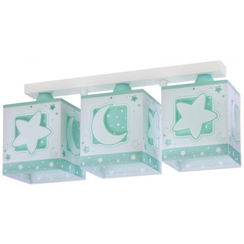 Plafoniera Per Bambini A 3 Luci Moonlight Luna E Stelle Verde - Foto 1
