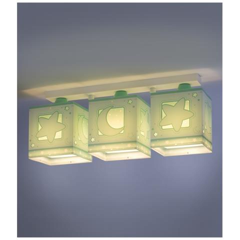 Plafoniera Per Bambini A 3 Luci Moonlight Luna E Stelle Verde - Foto 2
