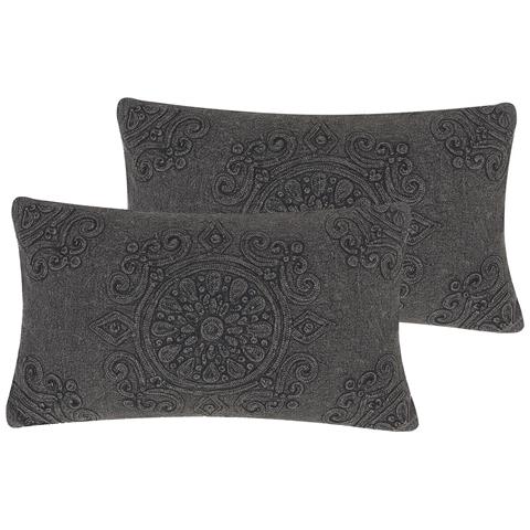 Set Di 2 Cuscini Veloor Cotone 30 X 50 Cm Grigio Scuro Trama Orientale - Foto 2