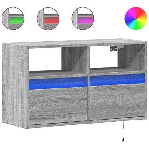 Mobile Tv A Parete Con Luci Led Grigio Sonoma 80x31x45 Cm - Foto 2