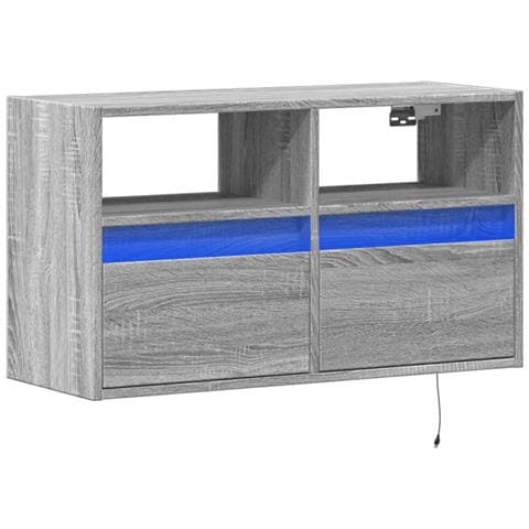 Mobile Tv A Parete Con Luci Led Grigio Sonoma 80x31x45 Cm - Foto 3