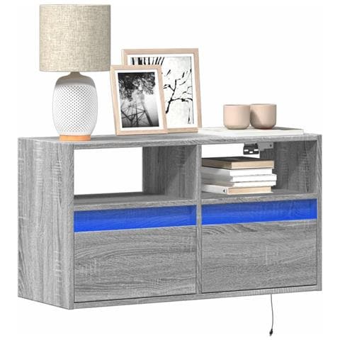 Mobile Tv A Parete Con Luci Led Grigio Sonoma 80x31x45 Cm - Foto 1