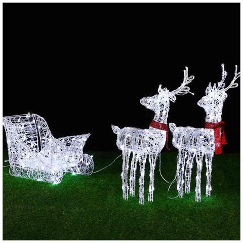Slitta E Renne Natalizie 3d Luminose 240 Led Bianco Freddo X Esterno A Batterie - Foto 4