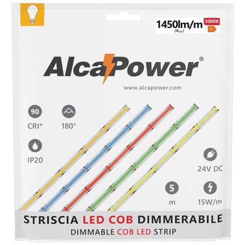 Striscia Led 5m Cob Ip20 Monocolore Da 15w /mt 24v - 4000k - Foto 3