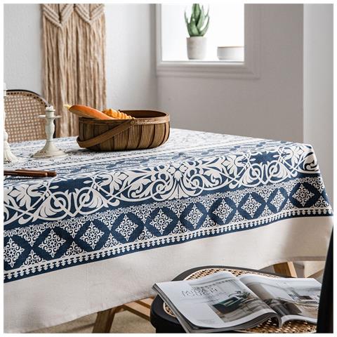 Tovaglia Vintage In Cotone E Lino A Fiori Per Tavoli Rettangolari M - Foto 1