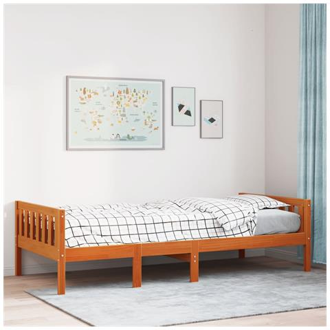 Letto Bambini Senza Materasso Marrone Cera 75x190 Cm Legno Pino - Foto 1