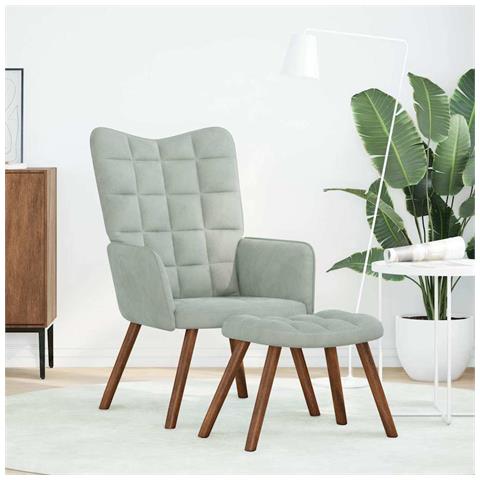 Poltrona Relax Con Poggiapiedi Grigio Chiaro In Velluto - Foto 3