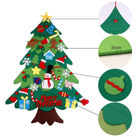 Albero Di Natale In Feltro Con Decorazioni E Illuminazione Led Per Parete Di Circa 1 M. - Foto 4