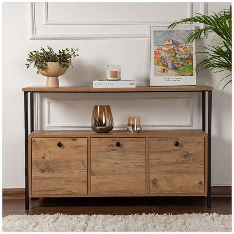 Solis Consolle Con Contenitore In Legno E Metallo Nero 120x77cm - Foto 1