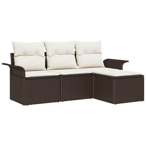 Set da giardino in 4 pezzi con cuscini marrone in polirattan - Foto 1
