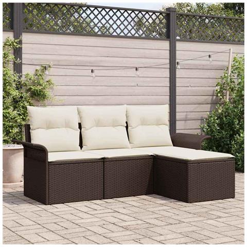 Set da giardino in 4 pezzi con cuscini marrone in polirattan - Foto 2