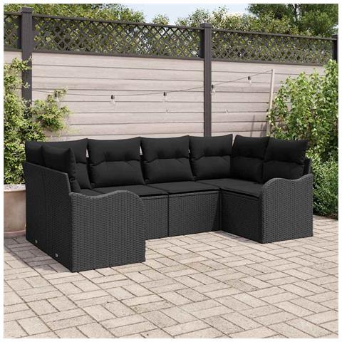 Set Divano da Giardino 6 Pezzi con Cuscini Rattan Nero, Divano da Giardino a 2 Posti con Cuscini Rattan Nero - Foto 2