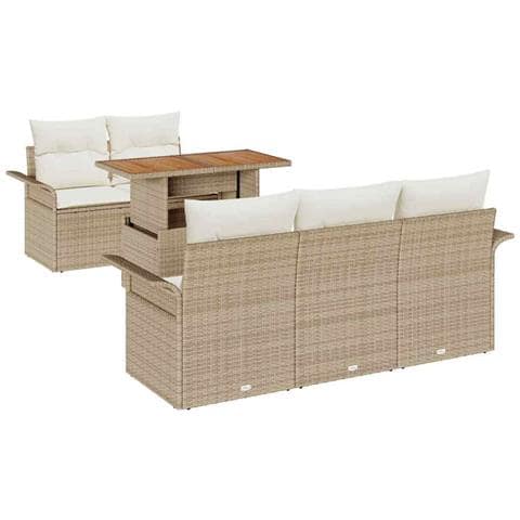 Set Divano da Giardino a 6 Pezzi con Cuscini Beige Polyrattan Acacia - Foto 1