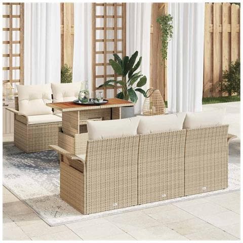 Set Divano da Giardino a 6 Pezzi con Cuscini Beige Polyrattan Acacia - Foto 2