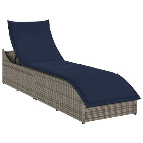 Lettino Prendisole Pieghevole con Cuscino e Portaoggetti Grigio - Foto 1