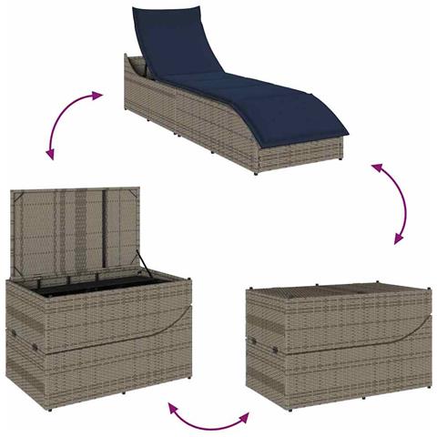 Lettino Prendisole Pieghevole con Cuscino e Portaoggetti Grigio - Foto 9