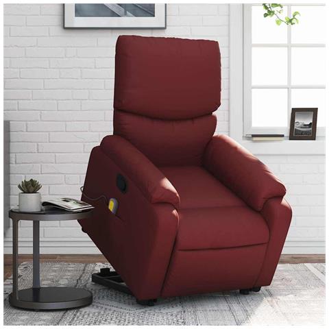 Poltrona Alzapersone Massaggi Reclinabile Rosso Vino Similpelle - Foto 2
