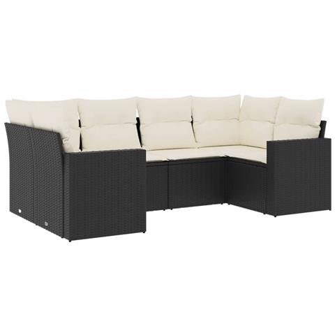 Set Divano da Giardino 6 pz con Cuscini Nero in Polyrattan - Foto 1