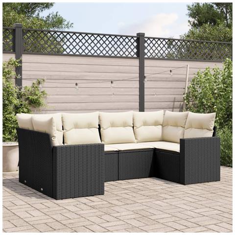 Set Divano da Giardino 6 pz con Cuscini Nero in Polyrattan - Foto 2