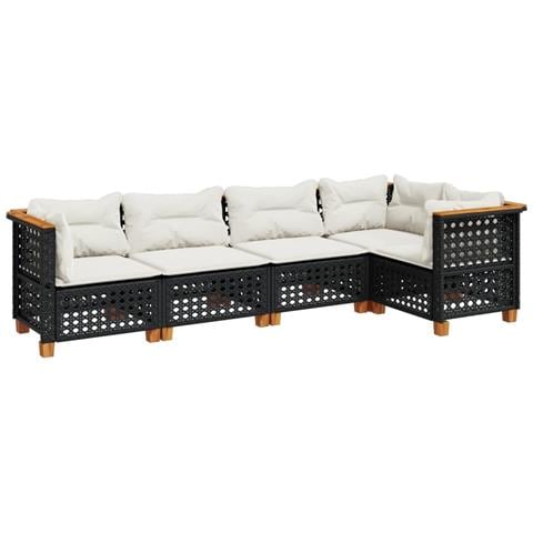 Set Divani da Giardino 5 pz con Cuscini in Polyrattan Nero - Foto 1