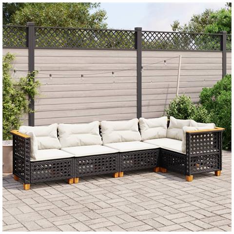 Set Divani da Giardino 5 pz con Cuscini in Polyrattan Nero - Foto 2