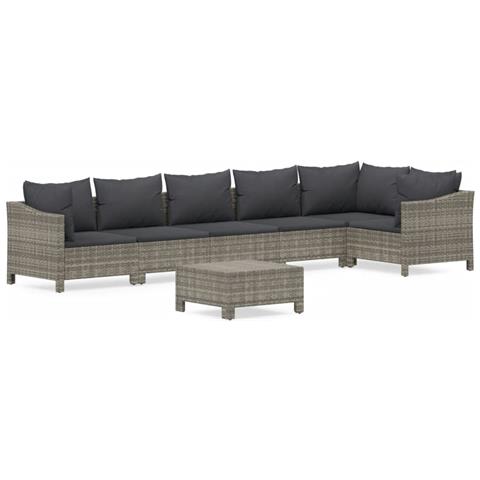 Set Divani da Giardino 7 pz con Cuscini in Polyrattan Grigio - Foto 1