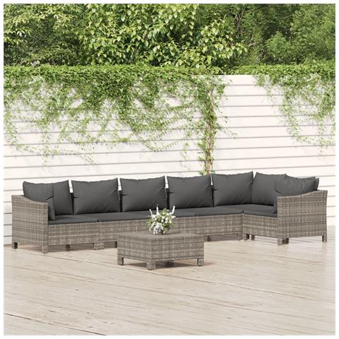 Set Divani da Giardino 7 pz con Cuscini in Polyrattan Grigio - Foto 2