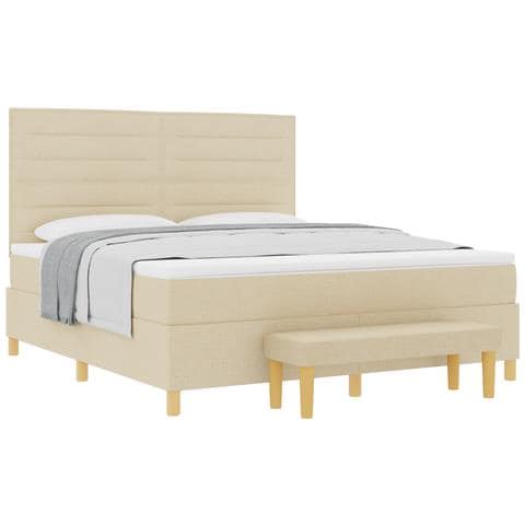 Letto Box Spring con Materasso e Panchina Crema 180x200 cm Tessuto - Foto 1