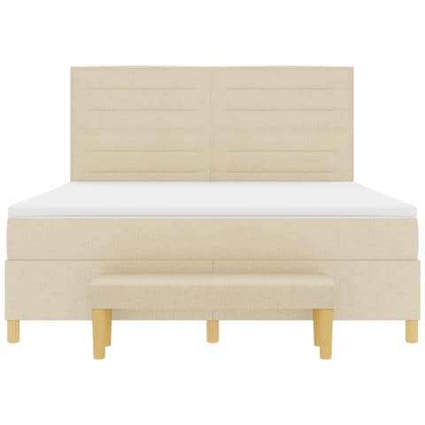 Letto Box Spring con Materasso e Panchina Crema 180x200 cm Tessuto - Foto 9