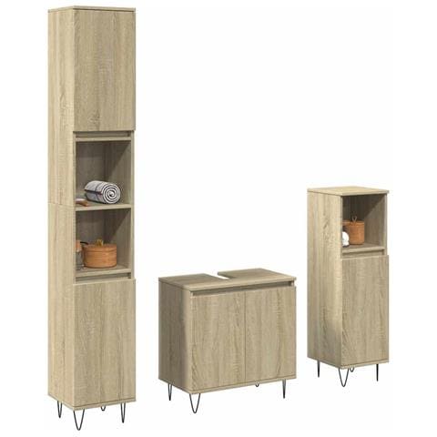 Set Mobili da Bagno 3 pz Rovere Sonoma in Legno Multistrato - Foto 2