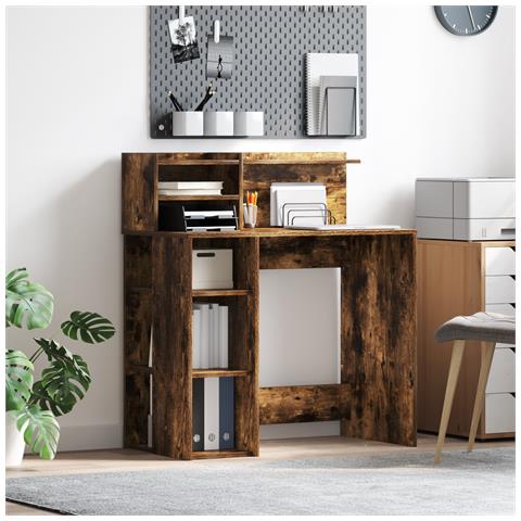 Scrivania con Storage in Rovere Affumicato 90x48x101.5 cm Legno Ingegnerizzato - Foto 2