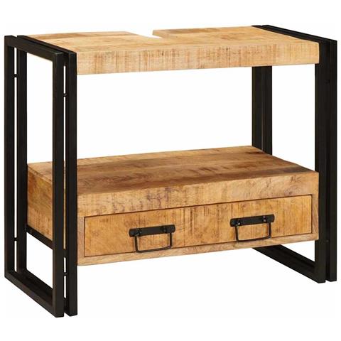 Mobile sottolavabo con cassetto Legno massello di mango e ferro - Foto 1