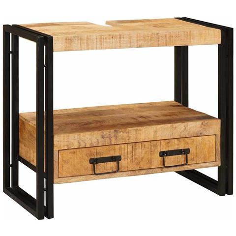 Mobile sottolavabo con cassetto Legno massello di mango e ferro - Foto 2