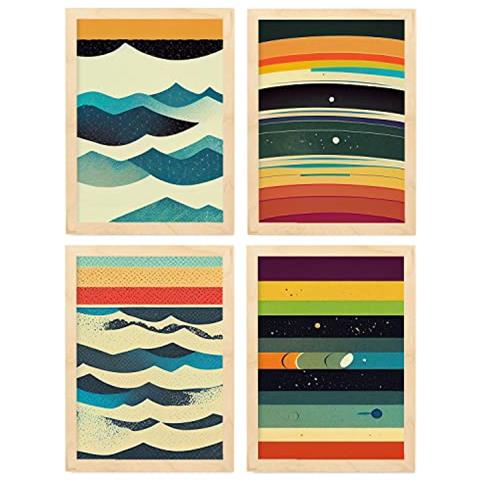Set Di 4 Stampe Mare Posters In Arte Astratta Illustrazioni E Manifesti Di Galassie Artistiche Moderne E A Colori Per Telaio In Legno Chiaro A3 - Foto 1