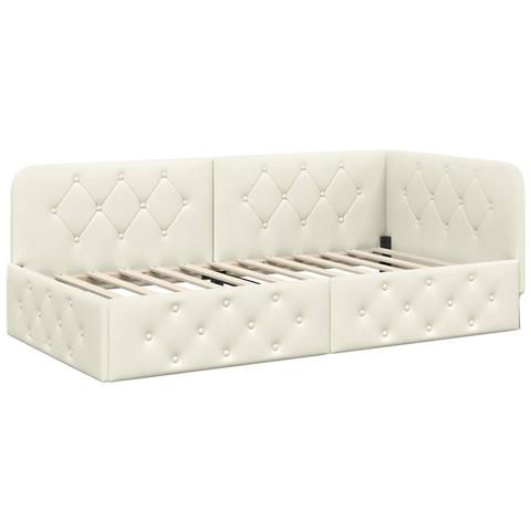 Cornice del letto ad angolo Crema 90 x 200 cm Velluto - Foto 1