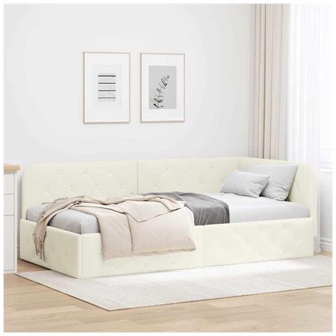 Cornice del letto ad angolo Crema 90 x 200 cm Velluto - Foto 2