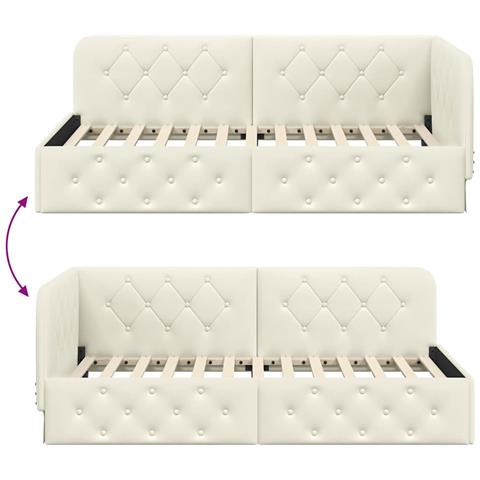 Cornice del letto ad angolo Crema 90 x 200 cm Velluto - Foto 9