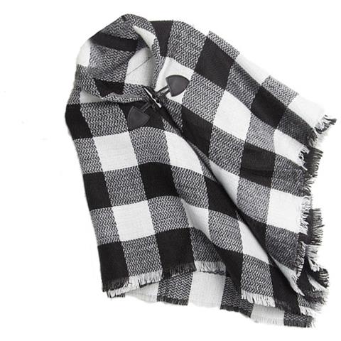 Elegante Scialle A Mantella In Finto Cashmere A Quadri Con Fibbia A Corno Black&white - Foto 2