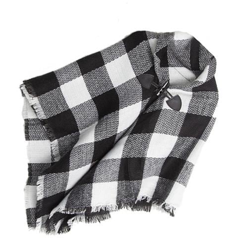 Elegante Scialle A Mantella In Finto Cashmere A Quadri Con Fibbia A Corno Black&white - Foto 3