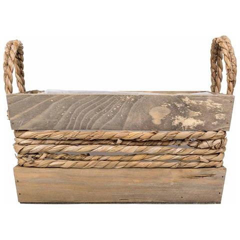 Cesto In Legno E Corda Con Manici Marroni 29x19x14h - Foto 2