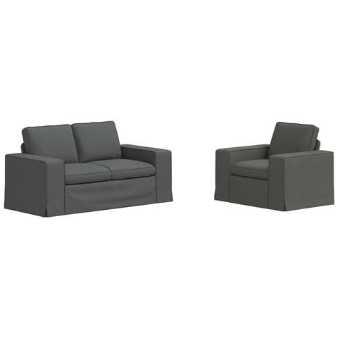 Divano 2 pcs Grigio scuro 182 x 80 x 82 cm Tessuto - Foto 1
