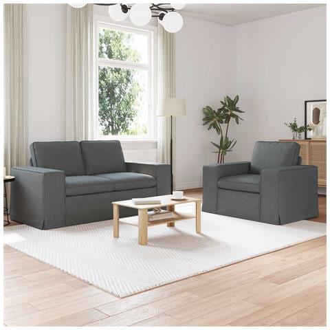 Divano 2 pcs Grigio scuro 182 x 80 x 82 cm Tessuto - Foto 2