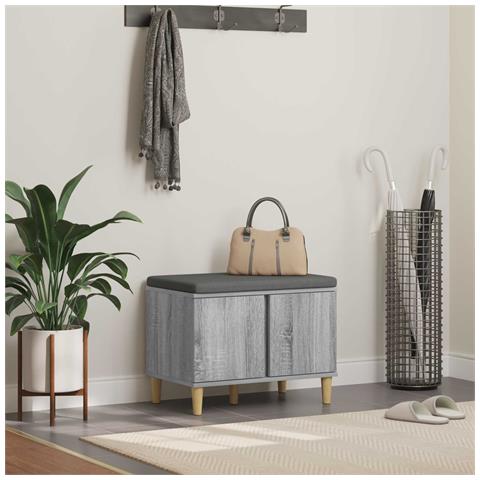 Panca per ingresso con cuscino Sonoma grigia 60 x 38 x 46 cm - Foto 2