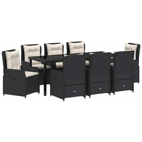 Set da Pranzo per Giardino 9 pcs Nero polyrattan - Foto 1