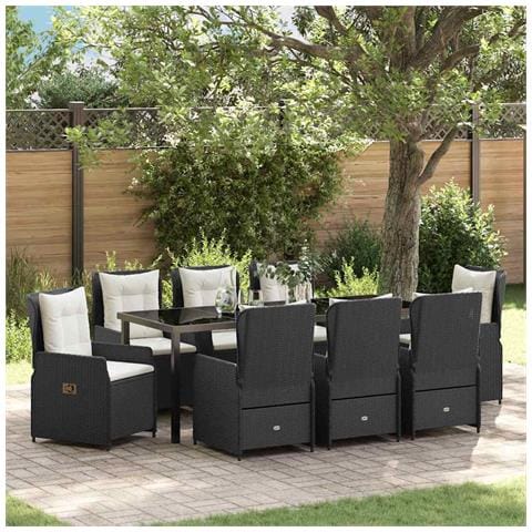 Set da Pranzo per Giardino 9 pcs Nero polyrattan - Foto 2