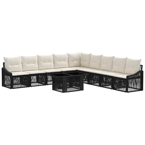 Set Divano da Giardino 10 pz Nero e Bianco Crema polyrattan - Foto 1