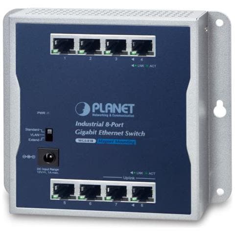 Planet Industrial 8-port 10/100/1000t Wall-mounted - Switch - Kupferdraht Non Gestito Blu, Grigio (industrial 8-port - 1 - Foto 1