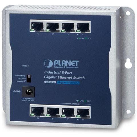 Planet Industrial 8-port 10/100/1000t Wall-mounted - Switch - Kupferdraht Non Gestito Blu, Grigio (industrial 8-port - 1 - Foto 2